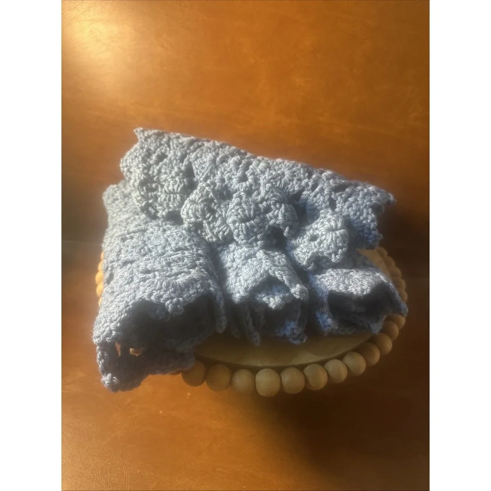 Vintage Handmade Blue Rectangle Crochet Placemats 16X10 Set of 4 w-napkin Rings